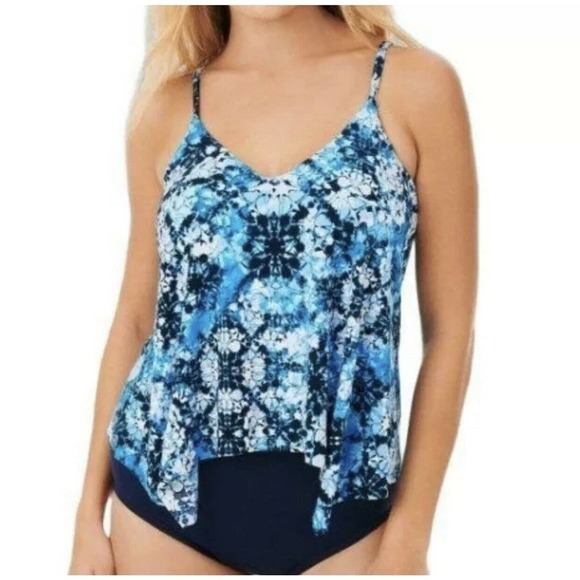 Dreamsuit Slimming Blue Floral Tankini Top - Picture 1 of 9